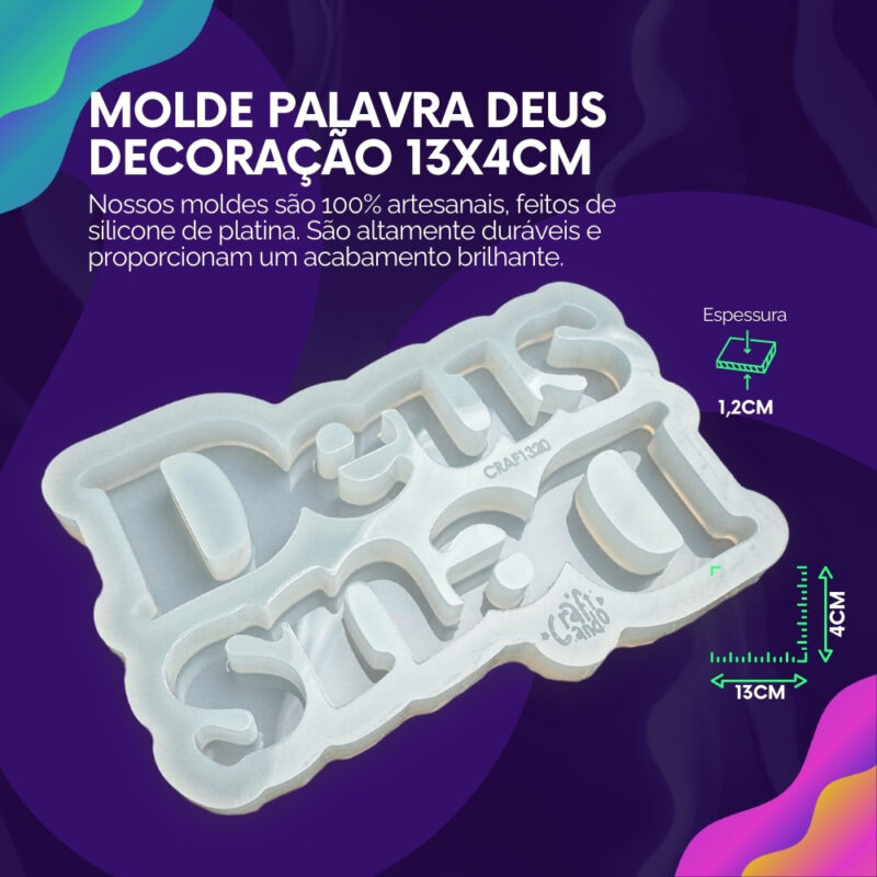 Molde de Silicone Para Resina Palavra Deus Decoração 4cm - Imagem 2