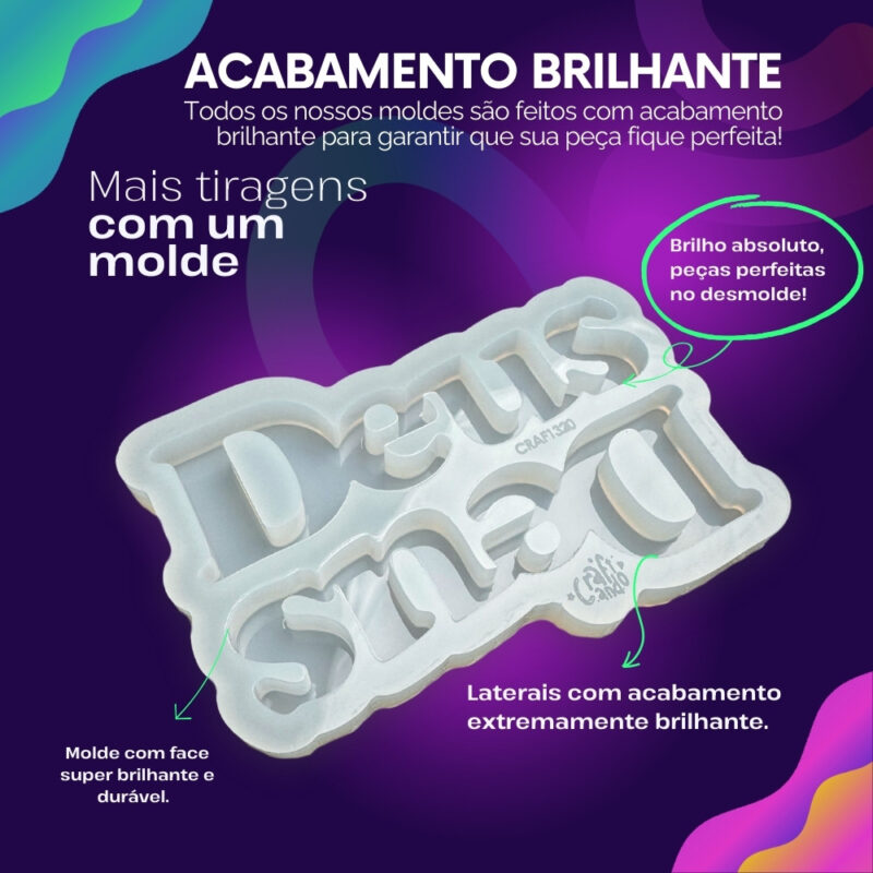 Molde de Silicone Para Resina Palavra Deus Decoração 4cm - Imagem 3