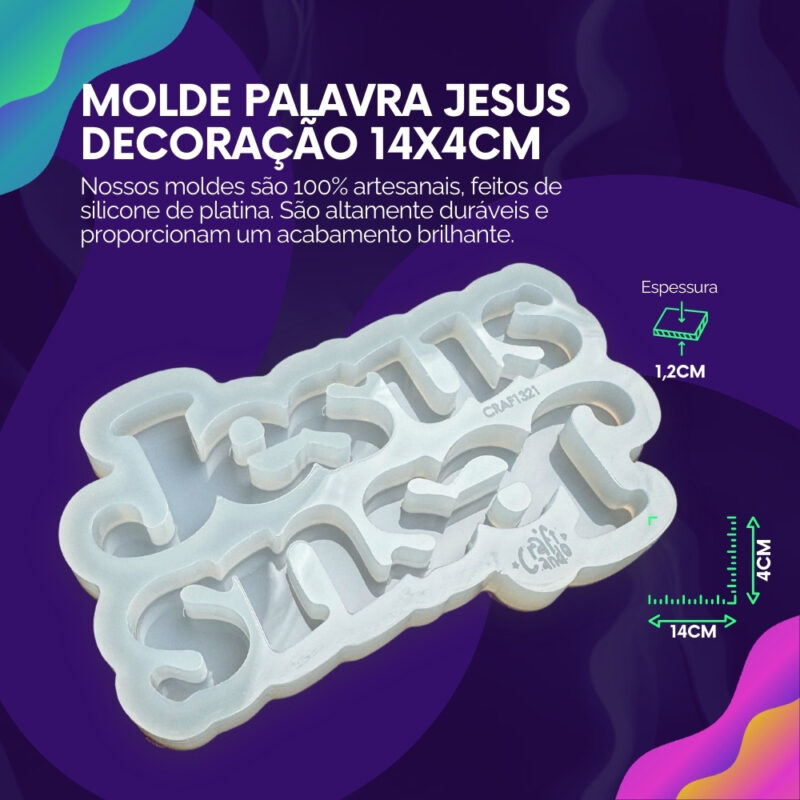 Molde de Silicone Para Resina Palavra Jesus Decoração 4cm - Imagem 2