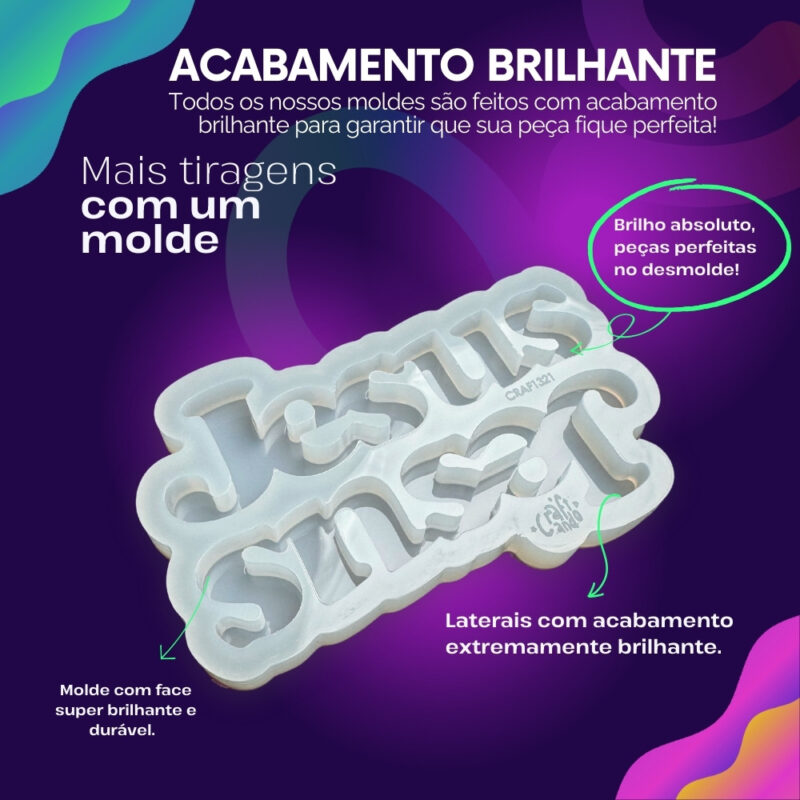 Molde de Silicone Para Resina Palavra Jesus Decoração 4cm - Imagem 3