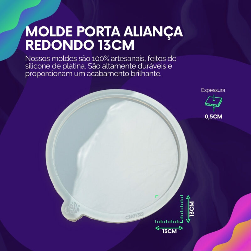 Molde de Silicone Para Resina Porta Aliança Redondo 13cm - Imagem 2