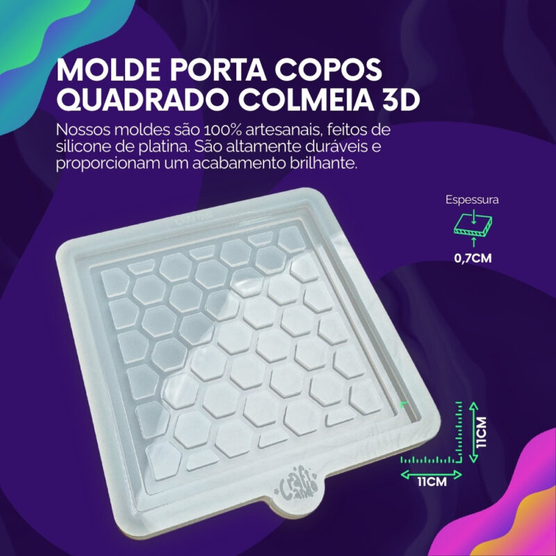 Molde de Silicone Para Resina Porta Copos Quadrado Colmeia 3D - Imagem 2