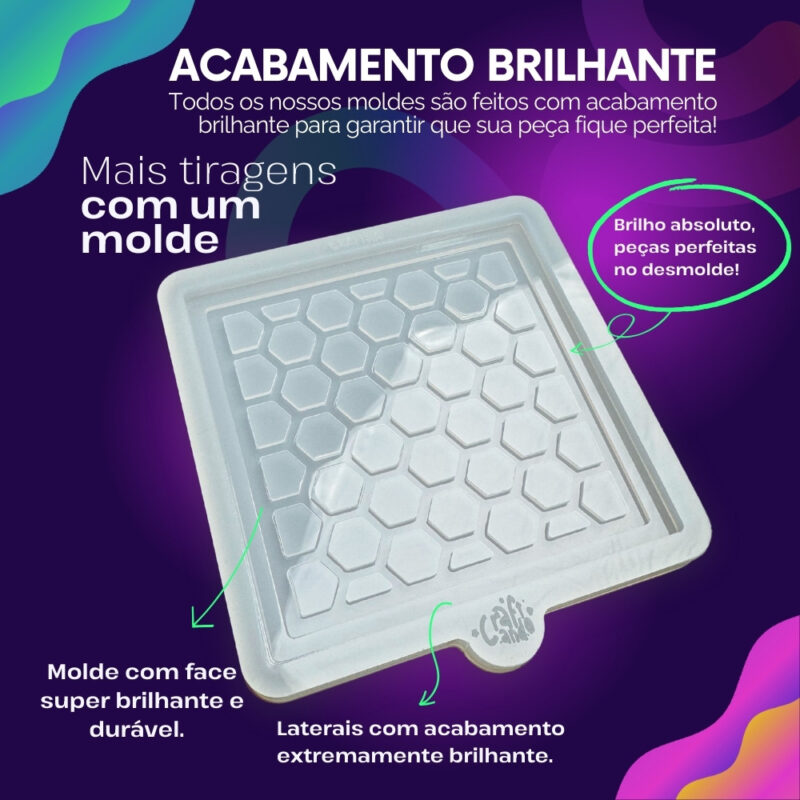 Molde de Silicone Para Resina Porta Copos Quadrado Colmeia 3D - Imagem 3
