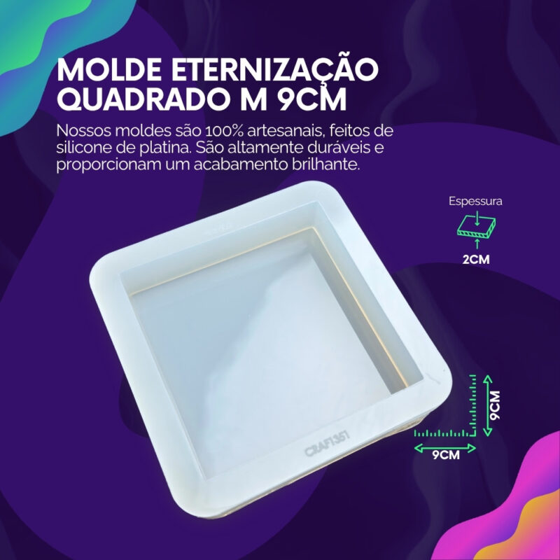 Molde de Silicone Para Resina Eternização Quadrado M 9cm - Imagem 2