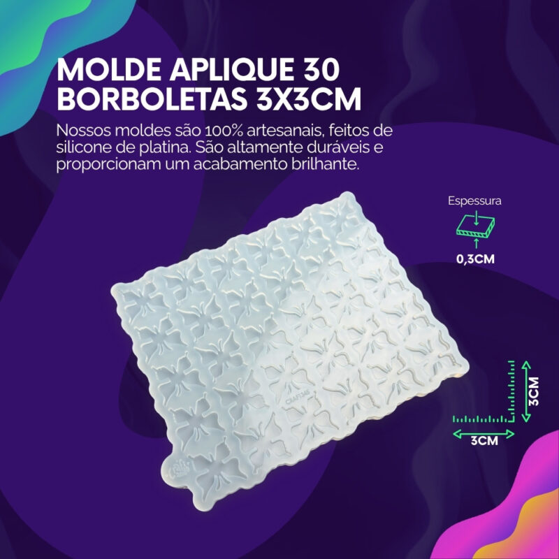 Molde de Silicone Para Resina Aplique 30 Borboletas 3x3cm - Imagem 2