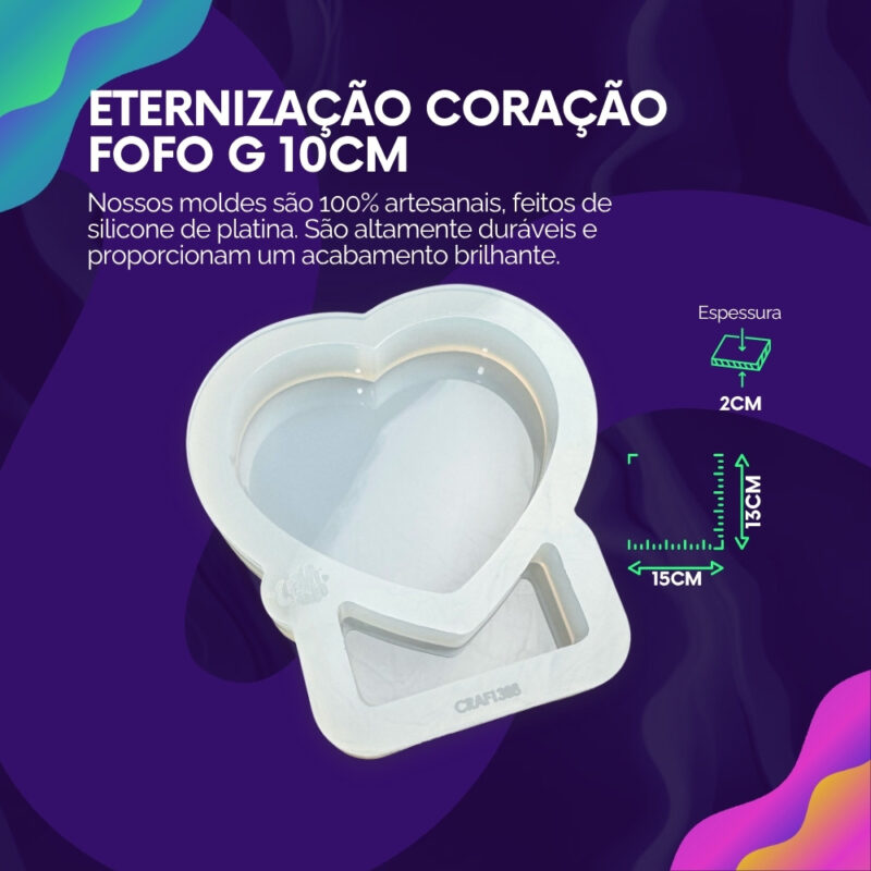 Molde de Silicone Para Resina Eternização Coração Fofo G 15cm - Imagem 2