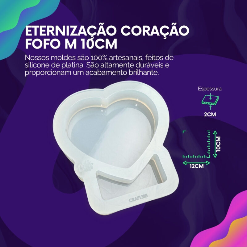 Molde de Silicone Para Resina Eternização Coração Fofo M 12cm - Imagem 2