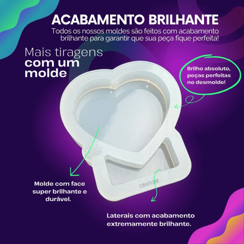 Molde de Silicone Para Resina Eternização Coração Fofo M 12cm - Imagem 3