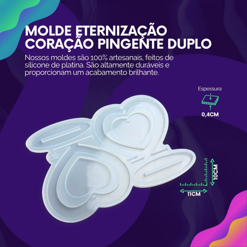 Molde de Silicone Para Resina Eternização Coração Pingente Duplo - Imagem 2