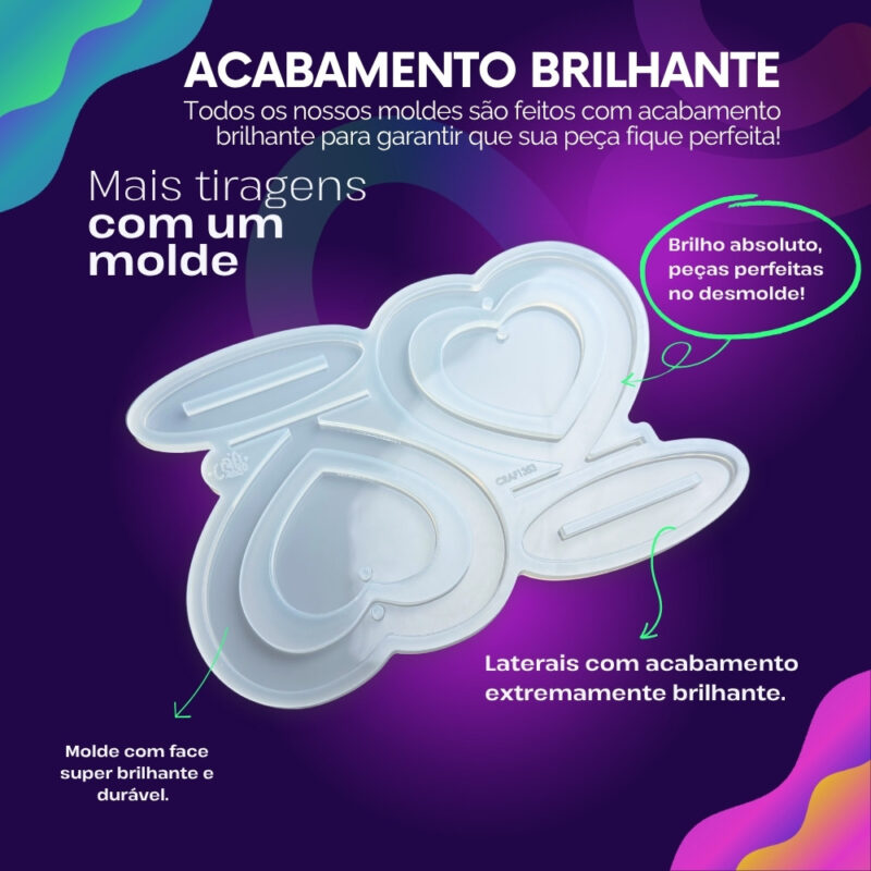 Molde de Silicone Para Resina Eternização Coração Pingente Duplo - Imagem 3