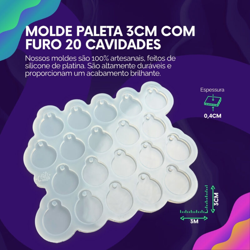 Molde de Silicone Para Resina Paleta 3cm com furo 20cav - Imagem 2