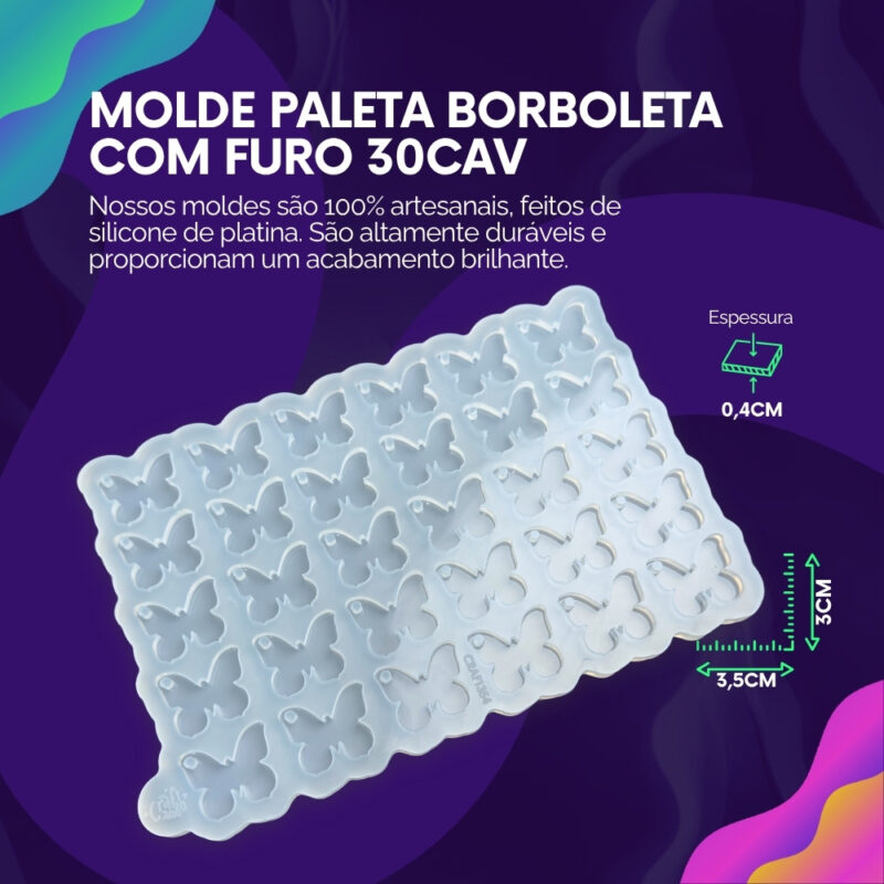 Molde de Silicone Para Resina Paleta Borboleta Com Furo 30cav - Imagem 2