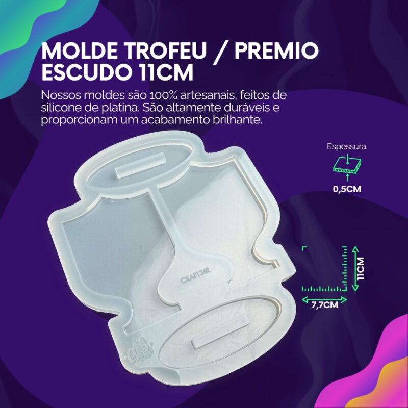 Molde de Silicone Para Resina Troféu / Premio Escudo 11cm - Imagem 2