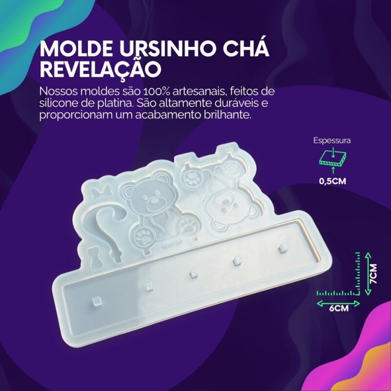 Molde de Silicone Para Resina Ursinho Chá Revelação - Imagem 2