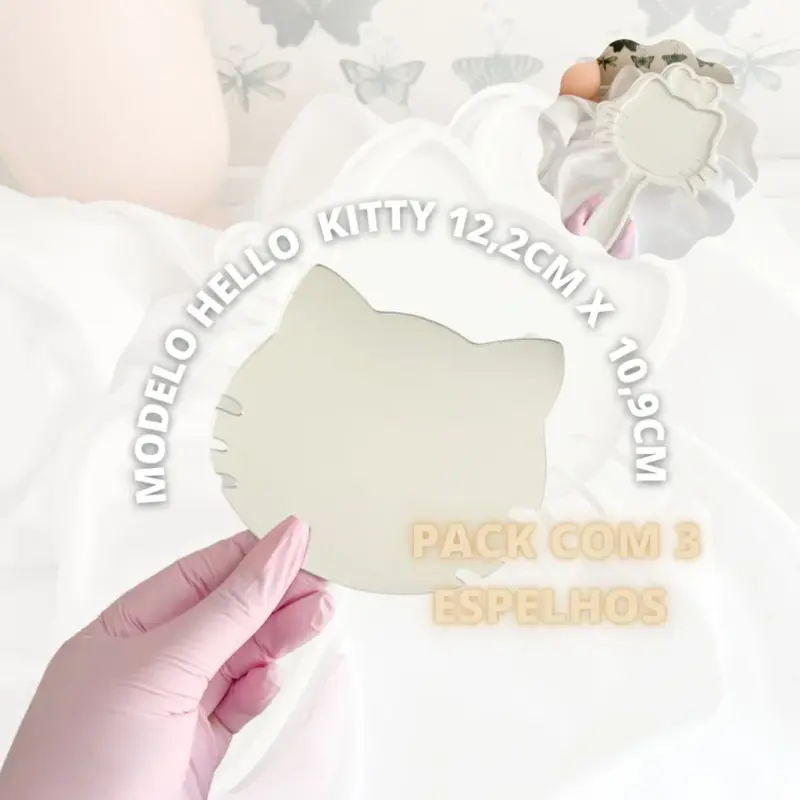 Acrílico Espelhado Para Espelho Hello Kitty (Moldes da Gê) - 3 Unidades
