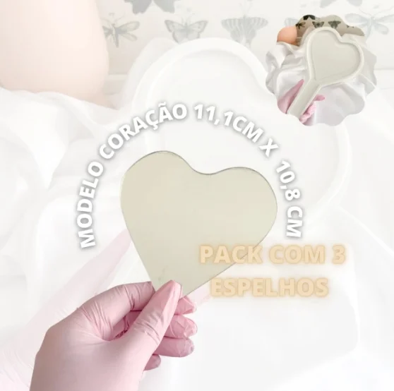 Acrílico Espelhado Para Espelho Coração (Moldes da Gê) - 3 Unidades