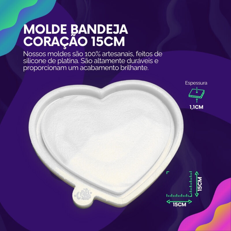 Molde de Silicone Para Resina Bandeja Coração 15cm - Imagem 2