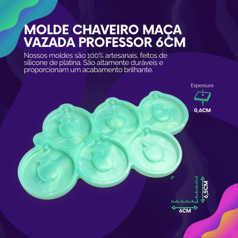 Molde de Silicone Para Resina Chaveiro Maça Vazada Professor 6cm - Imagem 3