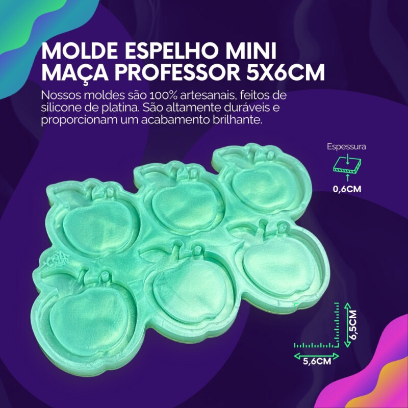 Molde de Silicone Para Resina Espelho Mini Maça Professor 5x6cm - Imagem 2