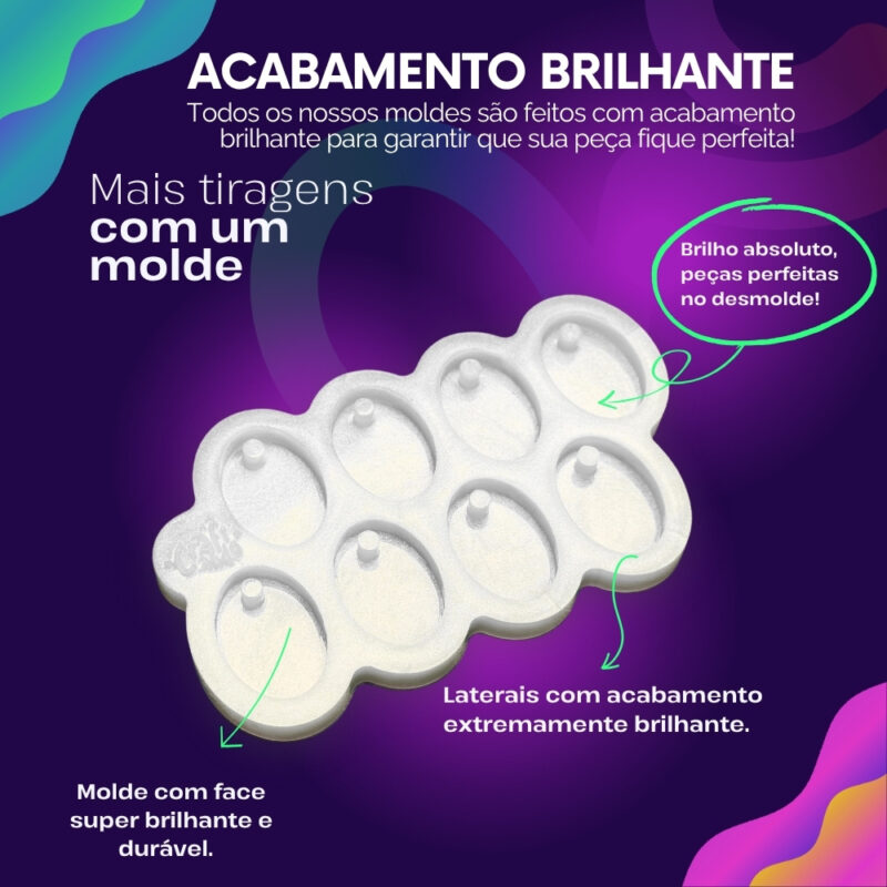 Molde de Silicone Para Resina Oval 2x3cm com furo 8 cavidades - Imagem 3
