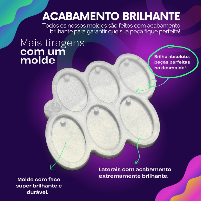 Molde de Silicone Para Resina Oval 3x5cm com furo 6 cavidades - Imagem 3