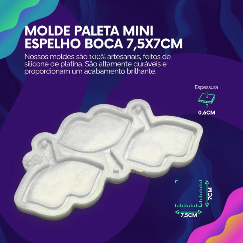 Molde de Silicone Para Resina Paleta Mini Espelho Boca 7,5x7cm - Imagem 2