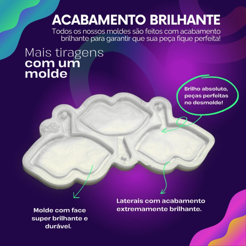 Molde de Silicone Para Resina Paleta Mini Espelho Boca 7,5x7cm - Imagem 3
