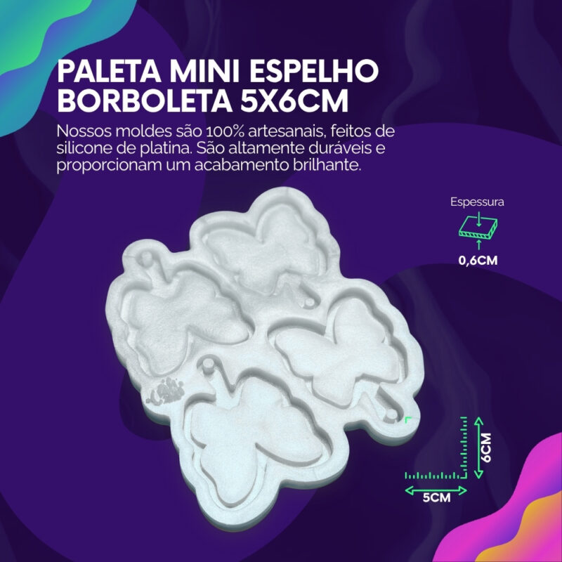 Molde de Silicone Para Resina Paleta Mini Espelho Borboleta 5x6cm - Imagem 2