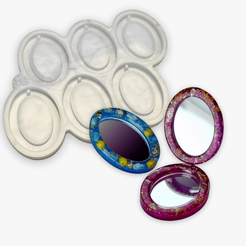 Molde de Silicone Para Resina Paleta Mini Espelho Oval 5x7cm