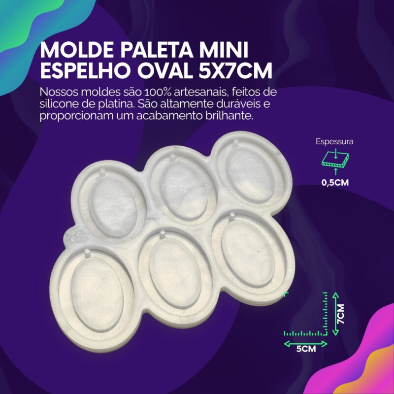 Molde de Silicone Para Resina Paleta Mini Espelho Oval 5x7cm - Imagem 2