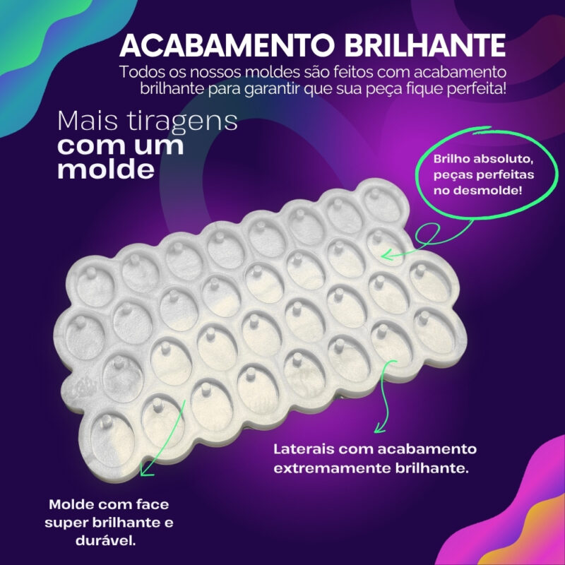 Molde de Silicone Para Resina Paleta Oval 2x3cm com furo 32 cavidades - Imagem 3