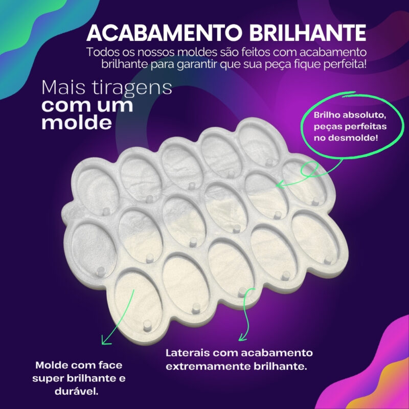 Molde de Silicone Para Resina Paleta Oval 3x5cm com furo 16 cavidades - Imagem 3
