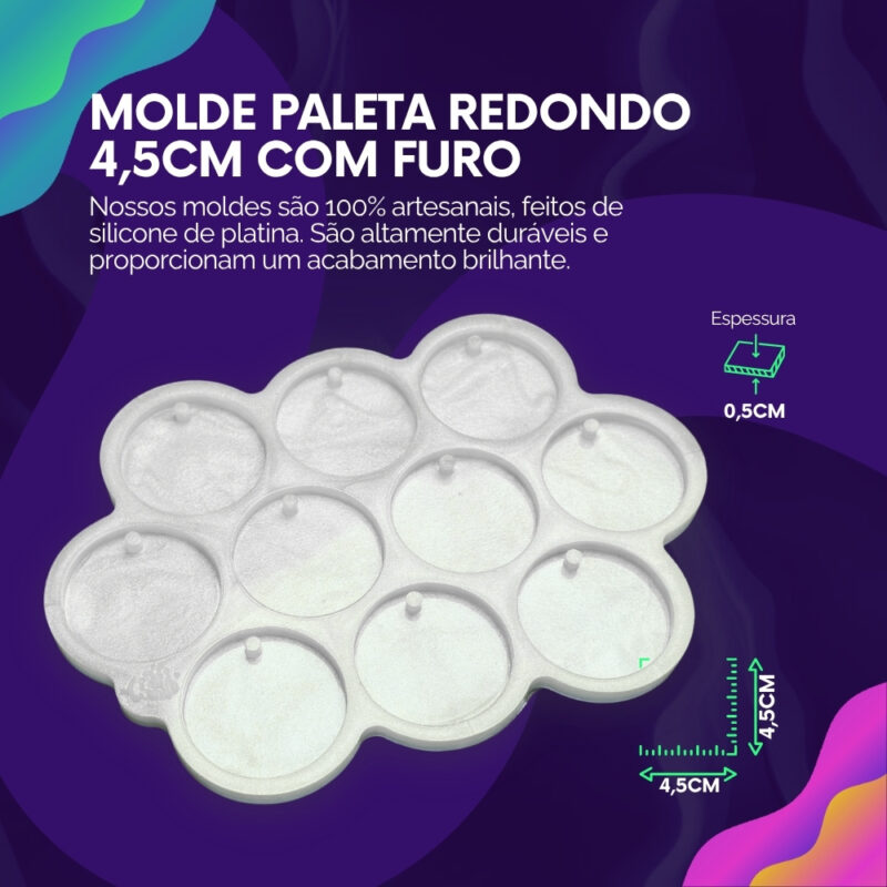 Molde de Silicone Para Resina Paleta Redondo 4,5cm com furo - Imagem 2