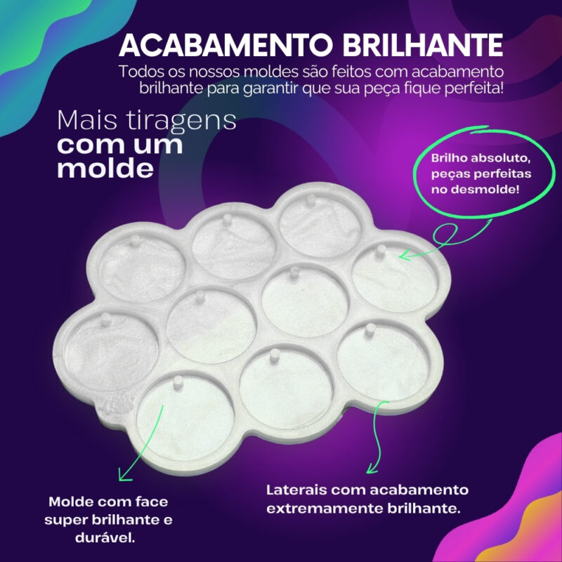Molde de Silicone Para Resina Paleta Redondo 4,5cm com furo - Imagem 3